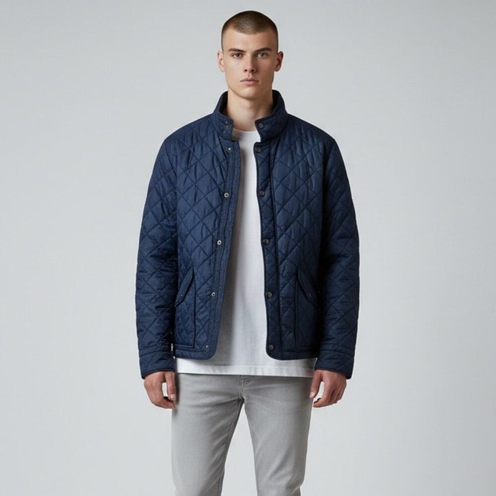 Boden Quilted Full Zip Jacket Men's Sz L Navy Blue London Lined Old Money